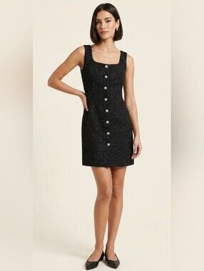 New +Tag Talbots Black Tweed Dress Button Down Mini Party Dress Womens 2-4 Small